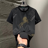 Ice Silk Short-Sleeved T-Shirt Men 2025 Trendy Casual Round Neck Half-Sleeved T-Shirt Men's Cool Clo
