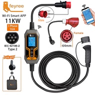 feyree แบบพกพา EV Charger Type 2 สายชาร์จรถไฟฟ้า32A 7KW 16A 11KW 3 เฟส EVSE Wi-Fi APP ควบคุมปรับ Cur