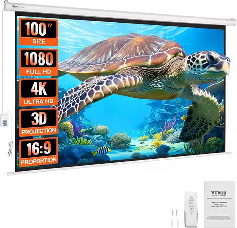 Motorized Projector Screen 100 inch, 16:9 4K 1080 HD Automatic Projection Screen, Electric Projector