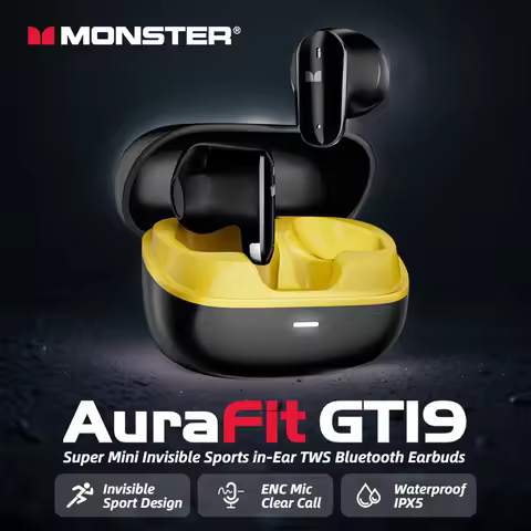 Monster AuraFit GT19 Mini Invisible Bluetooth Earphone In-Ear TWS Bluetooth Earbuds IPX5 Waterproof 