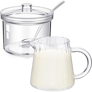 Baderke 3 Pcs Sugar and Creamer Set, 8.5 Ounce Acrylic Cream Pitcher, Glass Sugar Bowl with Lid and 