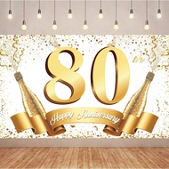 White and Gold Happy 80th Anniversary Party Banner Photography Backdrop for 40 50 60 70th Anniversar