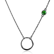 綠透輝石925純銀項鍊 不對稱側鑲圓形項鍊 5月誕生石業力鎖骨鏈