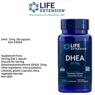 LIFE EXTENSION DHEA 25 มก100 แคปซูลรองรับความจำและความรู้ Item # 00335 expiry date：07/2028
