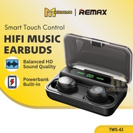 REMAX Earbuds TWS Wireless Earbuds Stereo TWS-43 TWS Earbuds Gaming Earbuds With Powerbank Earphone 