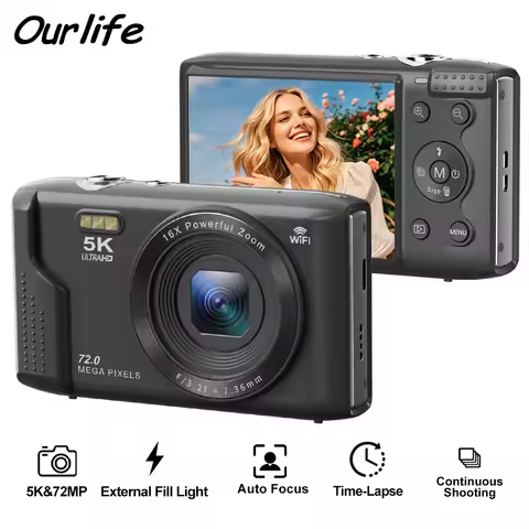Ourlife Compact Digital Photography Camera 5K 72MP 2.8 inch LCD Screen 16X Digital Zoom Vintage Vlog