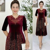 Đầm Đi Tiệc [Salu Store] Mã DN678 Dáng Đầm Lững Chất Nhung Tuyết Đính Đá DMC Cao Cấp Size 48kg-75kg