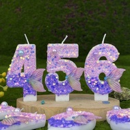 Mermaid Aaaaa Purple Tail Glitter 0-9 Number Candle Birthday Party For Girls Cake Decoration Aaaa