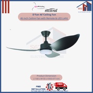 Gery / Black with Light &amp; Remote Control - Mistral D'Fan Space 46 46”Ceiling Fan