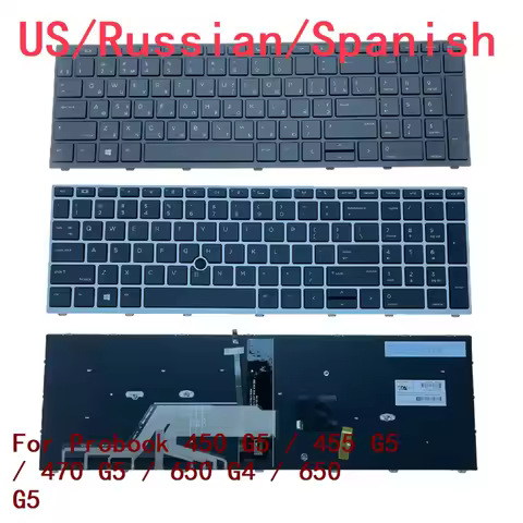 New US Russian Spanish Laptop Backlit Keyboard For HP Probook 450 G5 / 455 G5 / 470 G5 / 650 G4 / 65