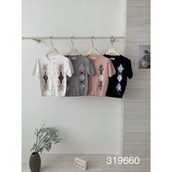 [LC] ONE-K 319660 ARGYLE MOTIF KNIT CARDIGAN TOP