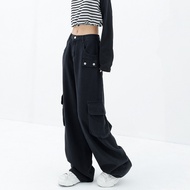 KEN STUDIO Black American High Waist Overalls Women Hip Hop Jazz Straight Pants Casual Pants Hip-hop