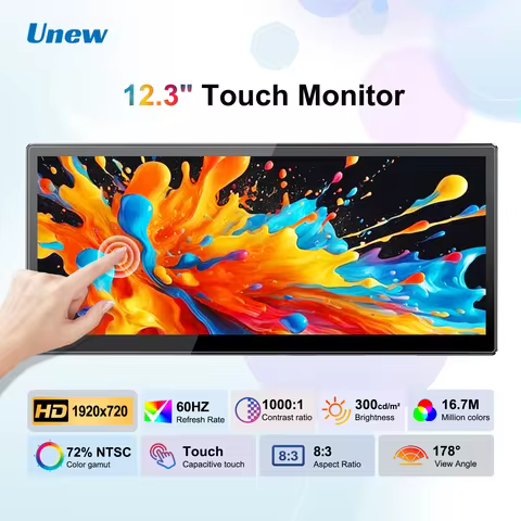Unew 12.3 inch Portable Monitor 1920x720 Touchscreen 8:3 Display VESA 75*75mm for Laptop Computer Ph