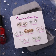 BB 7 Pairs Stud Earrings Set 9 Clouds One Week Week Week Week Ins Korean Style Fashion Plug Earring