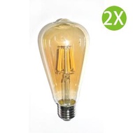 Lumitusi - 2X 6W 茶色 LED 燈泡 仿鎢絲復古燈泡 ST64燈型 E27螺絲頭 暖白色2700K 節能燈泡