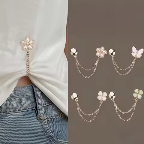 4pcs Texture Adjustment Buckle, Versatile Clothing Hem with Short Chain Buckle, Pants Anti Drag Floo