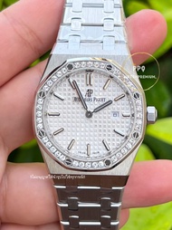 นาฬิกาข้อมือผู้หญิง Audemars Piguel Royal Oak Lady 33mm. Ref.67651ST (สีขาวขอบเพชร) (Top Swiss)