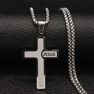Jesus Silver Cross Necklace - Stainless Steel Simple Cross Necklace Men Women Jesus Cross Plain Silv