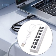 LIDU1 USB Splitter 7 Port USB Data Splitter with Individual Switches Power Adapter USB Extension Spl