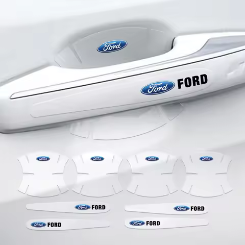 8Pcs Car Logo Door Handle Bowl Protector Film Sticker Accessories For Ford Ranger Mustang Kuga Monde