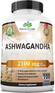 NaturaLife Labs Organic Ashwagandha 2,100 mg 100 Veggie Capsules