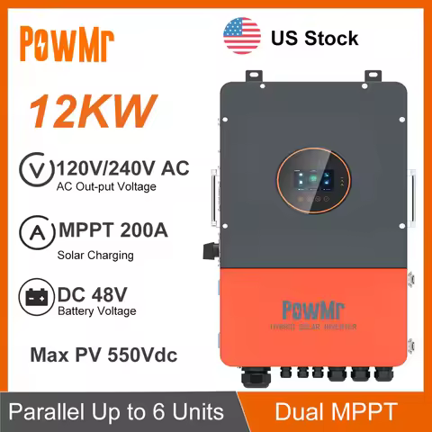 PowMr 12KW Split Phase Hybrid Solar Inversor 48V DC to 110V/240V/208Vac With 200A Dual MPPT Solar Ch
