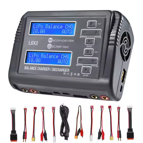 L6X2 LiPo Battery Charger Dual Channel 10A AC 150W DC 240W for 1-6S Li-ion LiFe NiCd NiMH LiHV PB Sm