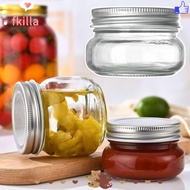 FKILLA Mason Jars with Sliver Lids, Round Transparent Reusable Recyclable Glass Canning Jars, with R