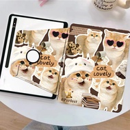 เคส iPad หมุนได้ 360 °ที่ใส่ปากกาในตัวเคสฝาพับแม่เหล็กสําหรับ Samsung Galaxy Tab S6 Lite / A8 / S7 / S8 Galaxy Tab S7 + S8 + Galaxy Tab S7 FE  Galaxy Tab S9 / S9 + / A9 / A9plus ด้านหลังโปร่งใสมีการนําเสนอสติกเกอร์การ์ตูนน่ารัก