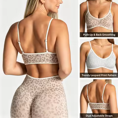 Women High Elastic Leopard Print Sports Bra Shockproof Anti-sagging Push Up Fitness Yoga Workout Top