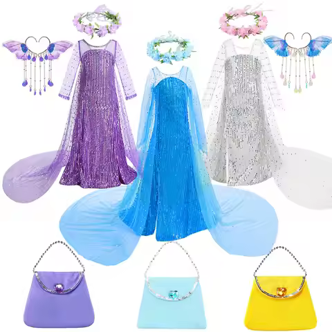 Disney Elsa Multicolor Fishing Net Grid Princess Dress Beach Party Breathable Cool Dress Girl Cospla