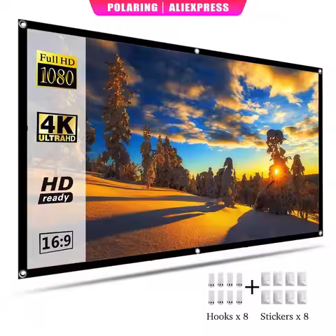 Polaring Projector Screen Shredded Milk 100 Inch White Wrinkle Free 160° Viewing Angle Screen Home T