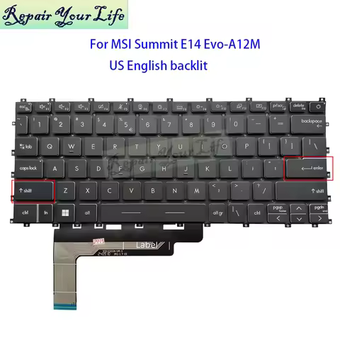 UI/US English Backlit Keyboard For MSI Summit E14 Flip Evo A12MT (MS-14F1) Evo-A12M V211322A Noteboo