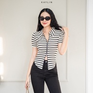 KAYLIN style double-ended zipper striped women's t-shirt - N1804