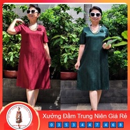 Size 50 - 68Kg; Size 80 - 90Kg - Light, Cool Stretch Brocade Silk Middle-Aged Dress - Zippered, Two 