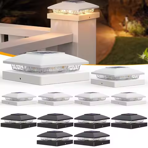 6PCS 4x4 Solar Post Cap Light - Solar Powered Warm White Fence Lights for Wooden/Vinyl Posts Outdoor