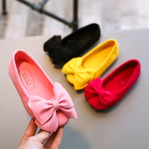 Black Pink Yellow Rose Little Girls Flat Shoes Bowknot Soft soled Single Shoes for Children Princess