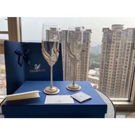 Swarovski swan champagne pair glass red wine glass box