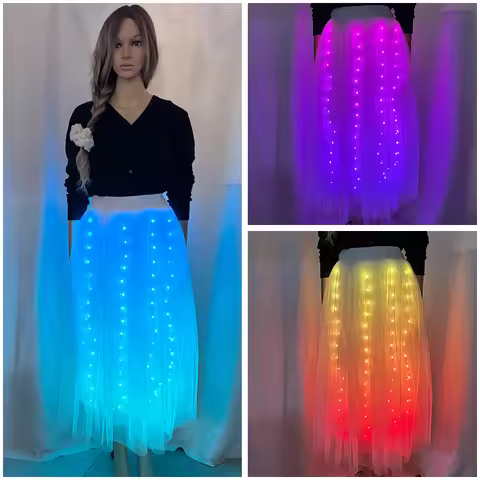 LED Belly Dance Skirt luminous skirt Gradient glowing dress for Women girl Change Color Dancewear St