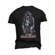 T-shirt leher bulat berlengan pendek dengan cetakan "I Am Your Huckle Berry" untuk lelaki dalam saiz