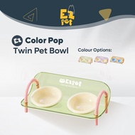 EZPET [EZ Color Pop Twin Pet Bowl] Adjustable Double Feeding & Water Bowl | Cat Food Bowl