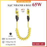 XO 65W 4-lead fast charging cable. 4in1 charging cable - Metal cable spring charging cable. Phone ch