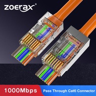 ZoeRax Shielded RJ45 Cat6 Cat6A Connectors - Pass Through Connector Gold Plated 3 Prong 8P8C Modular