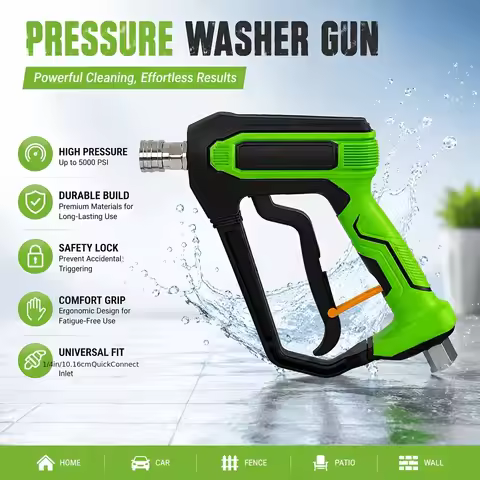 High Pressure Cleaning Gun, 5000PSI, 1/4" Quick Connect G3/8 Threaded Heavy-Duty Stainless Steel Car