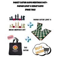 HIJAU MENTAOS DGT Wooden Chess Set + 4-Fold Chess Board Full Green Fiber FREE BAG