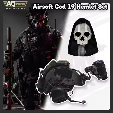 Airsoft Call of Duty 19 Cosplay Night Raid Ghost Helmet Set - Ghost Full face Mask & Includes headph