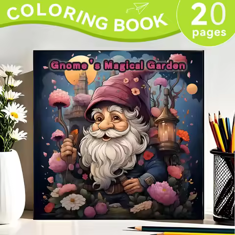 Gnome's Magical Garden Coloring Book 20Page Adult Picture Book Gift ForBirthday Party Relieve Stress