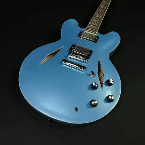 Double-Cut Metallic Blue DG 335 Electric Guitar Semi-hollow Maple Body