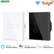 Tuya WiFi Switch Light Switch No Neutral Wire Glass Wall 1/2/3/4 Gang Work With Alexa Google Home Smart Life