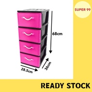 (4 TIER) A4 Drawer Black Frame / Premium Plastic A4 Drawer / Storage Cabinet / Cloth Cabinet 4014-04